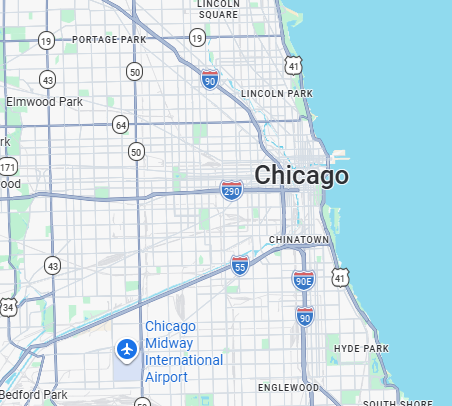 A detailed map highlights major streets and landmarks in Chicago